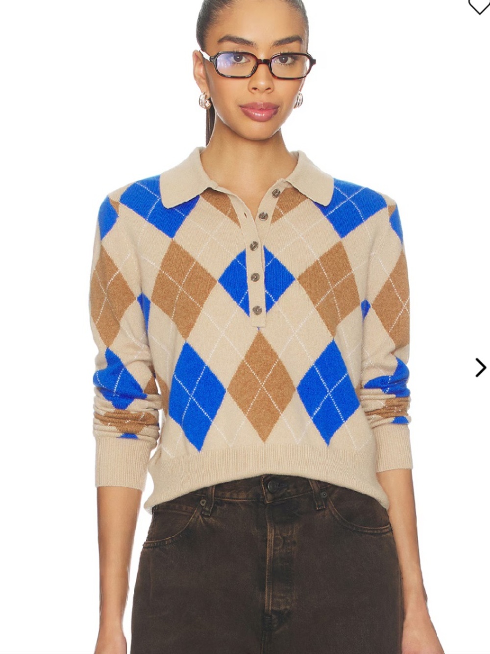 White and Warren Cashmere Argyle Long Sleeve Polo